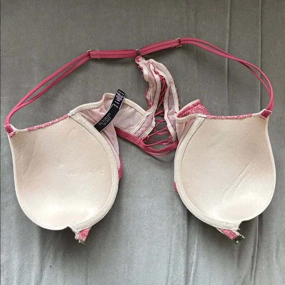 Victoria's Secret Very Sexy Push Up Bra Pink Lace Racerback Front Clasp Size 34C - Picture 2 of 11